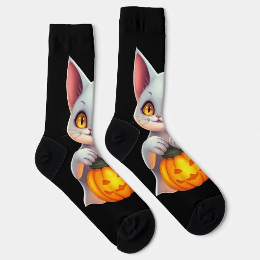 Ghost Cat Halloween Socks – Magical & Cozy Gift ソックス (右)