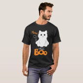 Ghost Cat Meow I Mean Boo Pumpkin Moon Halloween Tシャツ (正面フル)