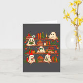 Ghost Christmas Hat Reading Book Bookshelf Lover L カード (黄色い花)
