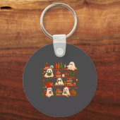 Ghost Christmas Hat Reading Book Bookshelf Lover L キーホルダー (正面)