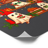 Ghost Christmas Hat Reading Book Bookshelf Lover L ポスター (角)