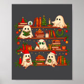 Ghost Christmas Hat Reading Book Bookshelf Lover L ポスター (正面)
