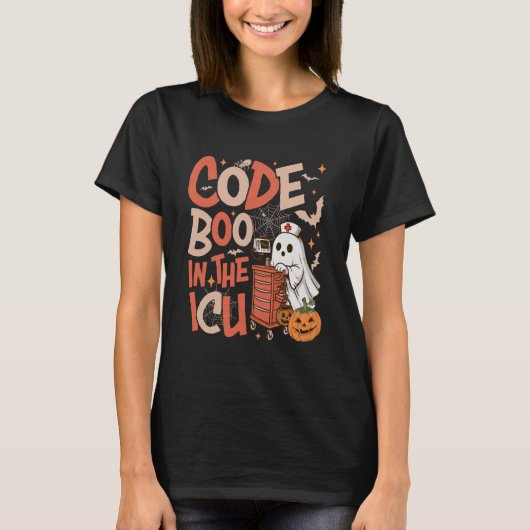 Ghost Code Boo in The ICU Nursing Nurse Halloween  Tシャツ (正面)