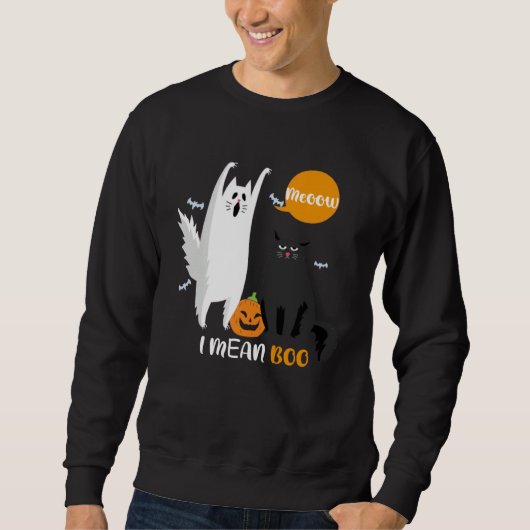 Ghost Cow Meow I Mean Boo Moon Halloween 2021  Cat スウェットシャツ (正面)