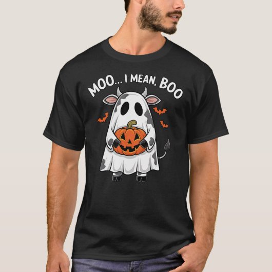 Ghost Cow Moo I Mean Boo Halloween Funny Highlands Tシャツ (正面)