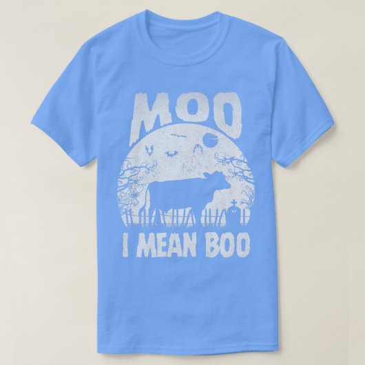 Ghost Cow Moo I Mean Boo Pumpkin Moon Halloween fo Tシャツ (デザイン正面)