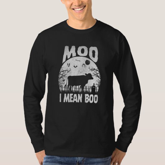 Ghost Cow Moo I Mean Boo Pumpkin Moon Halloween Fo Tシャツ (正面)