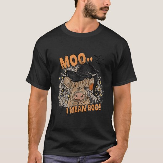 Ghost Cow Moo I Mean Boo Pumpkin Moon Halloween Tシャツ (正面)
