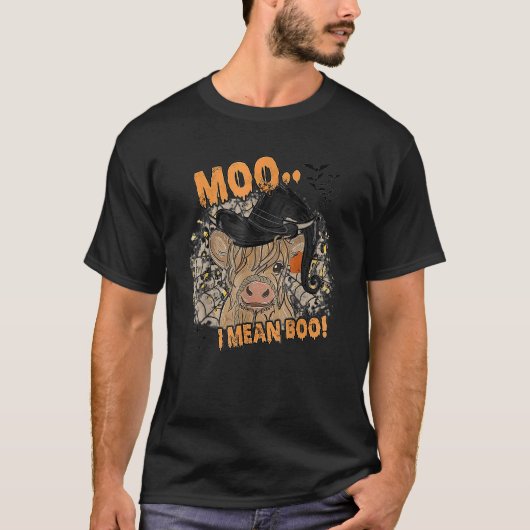 Ghost Cow Moo I Mean Boo Pumpkin Moon Halloween Tシャツ (正面)