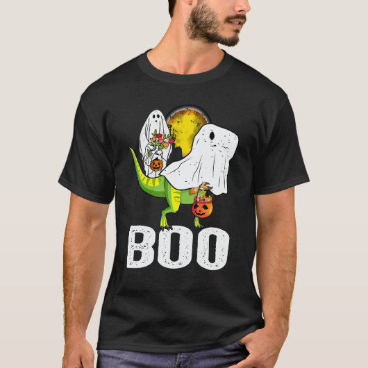 Ghost Dinosaur rex  Boo Halloween Boys Men Pumpkin Tシャツ (正面)
