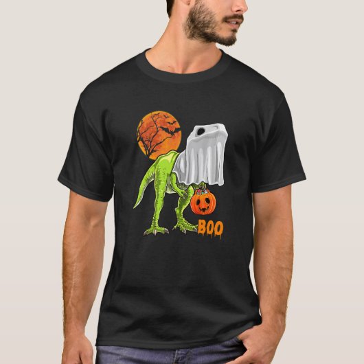Ghost Dinosaur rex  Boo Halloween Pumpkin Boys Kid Tシャツ (正面)