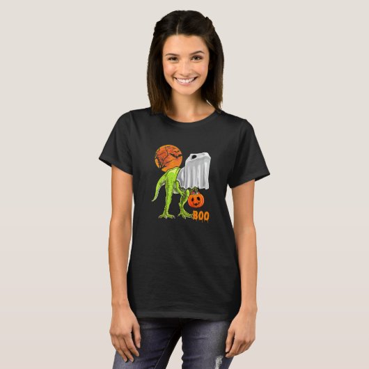 Ghost Dinosaur rex  Boo Halloween Pumpkin Boys Kid Tシャツ (正面フル)