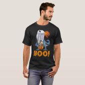 Ghost Dinosaur T rex Funny Boo Halloween Boys Men  Tシャツ (正面フル)