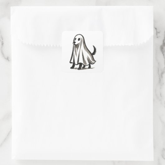 Ghost Dog in Costume – Halloween Ink Style on スクエアシール (バッグ)