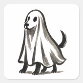 Ghost Dog in Costume – Halloween Ink Style on スクエアシール (正面)