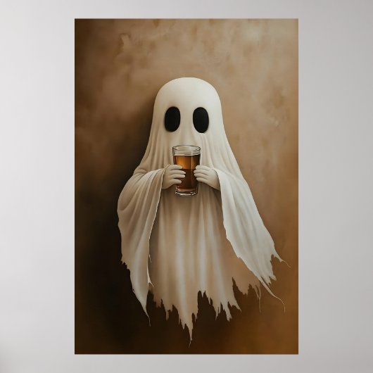 Ghost Drinking Bourbon Cocktail Print, Ghost Bar ポスター (正面)