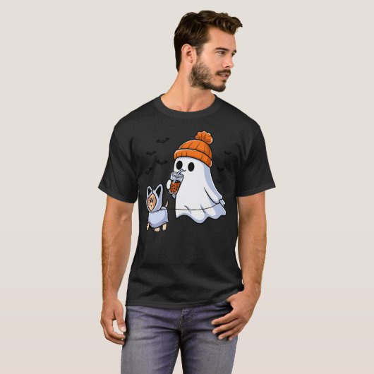 Ghost Drinking Bubble Tea Dog Halloween Costume Me Tシャツ (正面フル)
