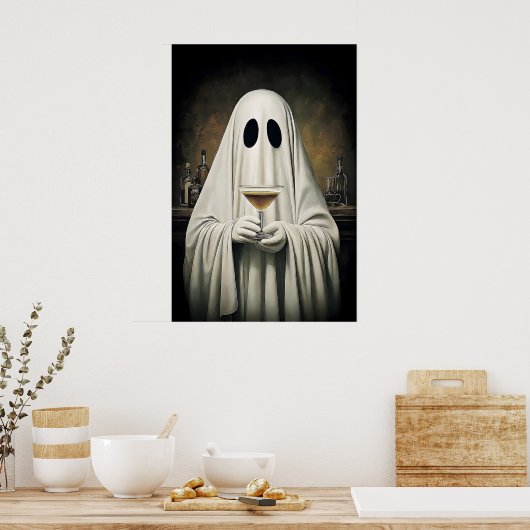 Ghost Drinking Cocktail Espresso Martini Print ポスター (キッチン)