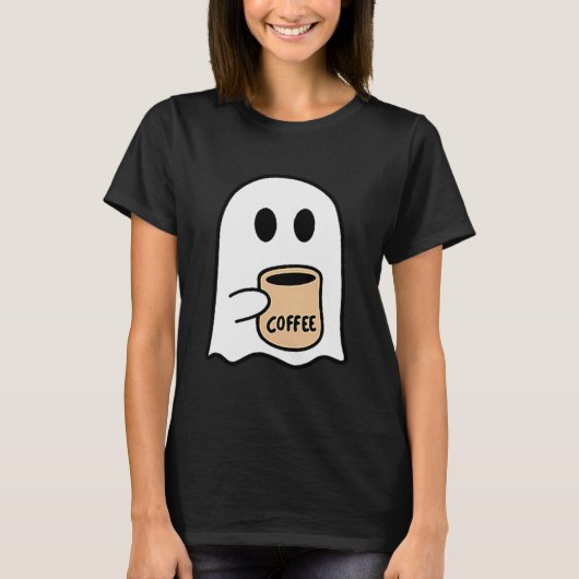 Ghost Drinking Coffee Funny Halloween Costume Coff Tシャツ (正面)