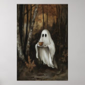 Ghost Drinking Coffee In Fall Forest Print, Ghost ポスター (正面)