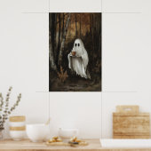 Ghost Drinking Coffee In Fall Forest Print, Ghost ポスター (キッチン)