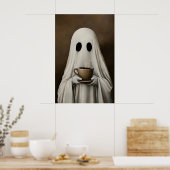 Ghost Drinking Coffee Print, Ghost Tea Whimsical ポスター (キッチン)
