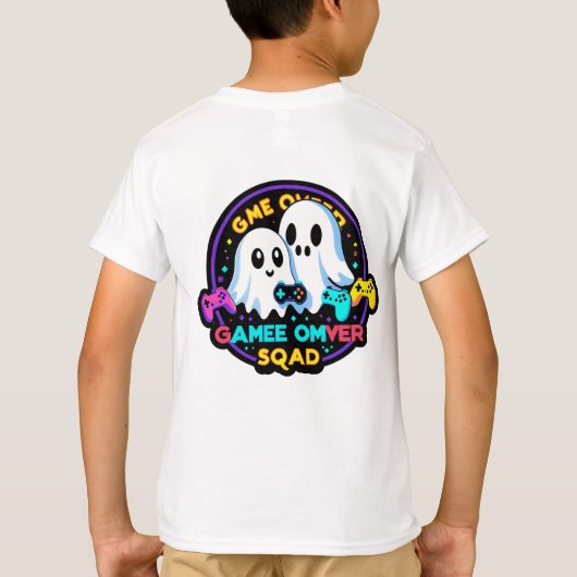 Ghost Gamer Squad – Retro Arcade Halloween Tee Tシャツ (裏面)