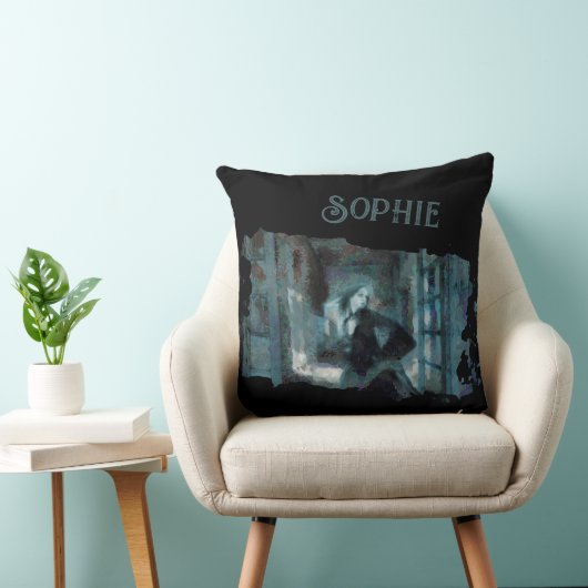 Ghost Girl in Blue – Haunting Surreal Art クッション (椅子)