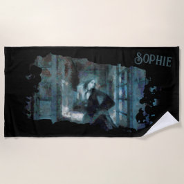 Ghost Girl in Blue – Haunting Surreal Art ビーチタオル