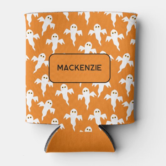 Ghost Halloween Personalized Orange and White 缶クーラー (正面)