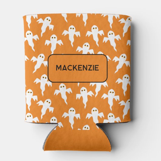 Ghost Halloween Personalized Orange and White 缶クーラー (裏面)