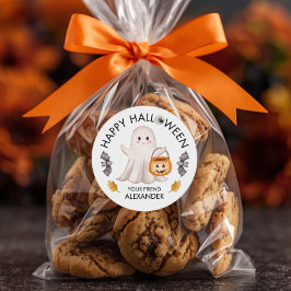 Ghost Happy Halloween Treat Bags for School Favors ラウンドシール