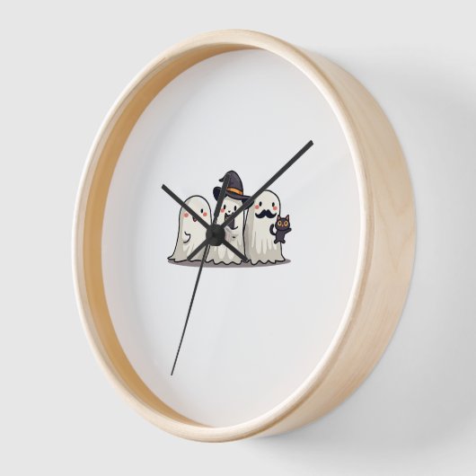 Ghost Holding Black Cat Funny Halloween Cat Lovers 壁時計 (傾斜)