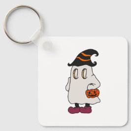 Ghost holding pumpkin and wearing witch hat キーホルダー