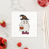 Ghost holding pumpkin and wearing witch hat スタンダードカクテルナプキン (インサイチュ)