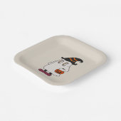 Ghost holding pumpkin and wearing witch hat ペーパープレート (傾斜あり)