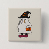 Ghost holding pumpkin and wearing witch hat 缶バッジ (正面)