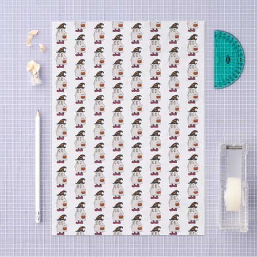 Ghost holding pumpkin and wearing witch hat 薄葉紙 (クラフト)