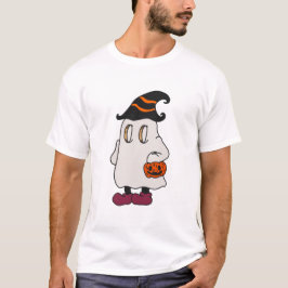 Ghost holding pumpkin and wearing witch hat tシャツ