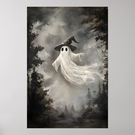 Ghost In Fall Forest Print, Ghost Whimsical Dark ポスター (正面)