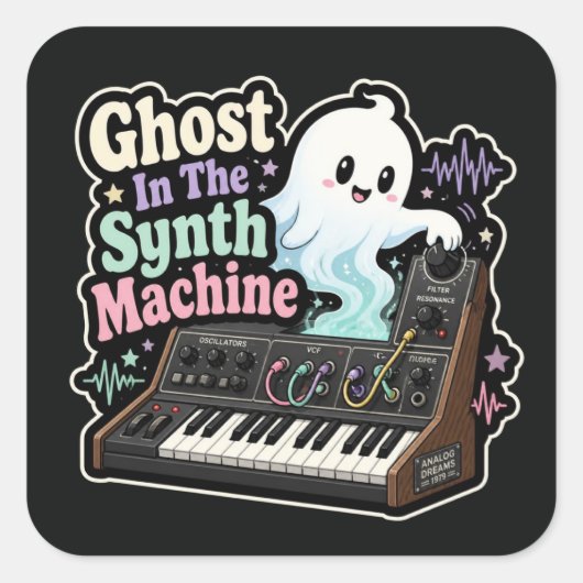 Ghost In The Synth Machine – Halloween Synth Nerd スクエアシール (正面)