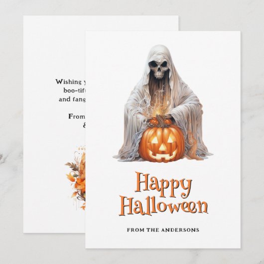 Ghost Jack O’Lantern Happy Halloween Card シーズンカード (正面/裏面)