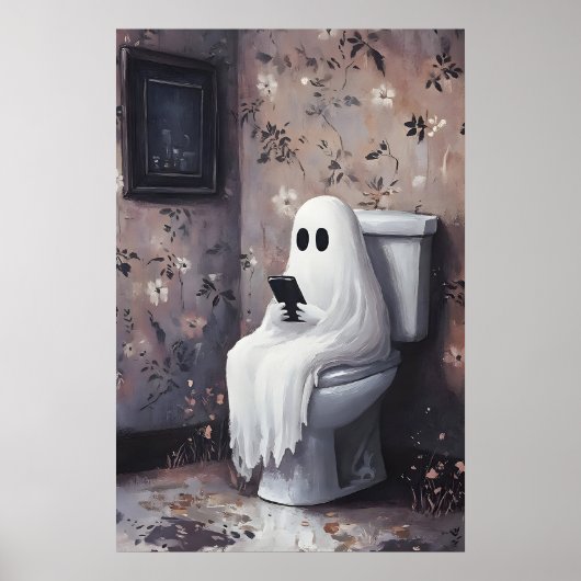 Ghost Looking Mobile Phone On Toilet Print, Dark ポスター (正面)