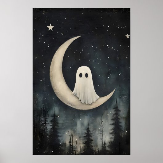 Ghost On Moon Print, Spooky Gothic Forest, Dark ポスター (正面)