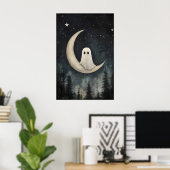 Ghost On Moon Print, Spooky Gothic Forest, Dark ポスター (ホームオフィス)