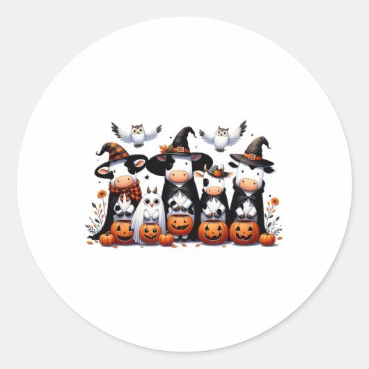 Ghost Owls Cows Halloween Animals Cow Lover Spooky ラウンドシール (正面)