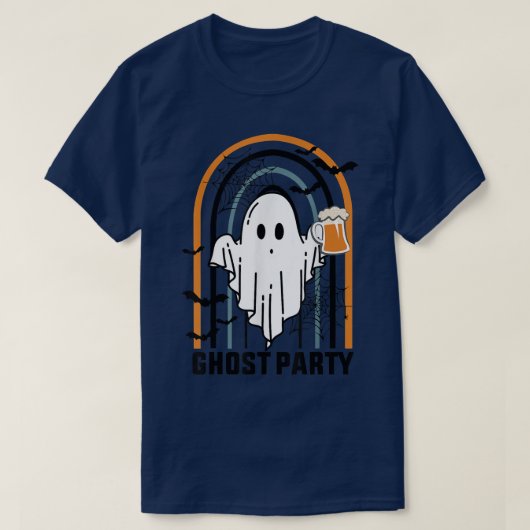 Ghost Party, Halloween Drinking Ghost, Retro Vinta Tシャツ (デザイン正面)