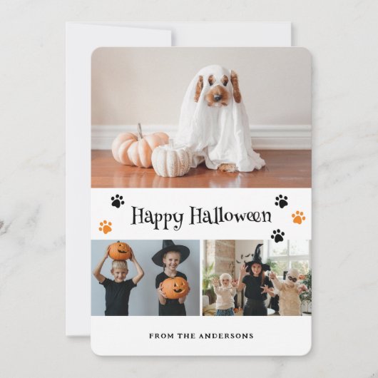 Ghost Paw Prints Photo Halloween Card シーズンカード (正面)