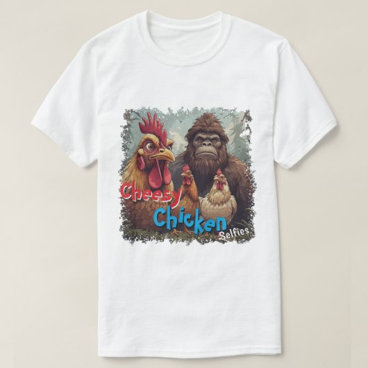 "Ghost Photobomb" Bigfoot & Cheesy Chickens  Tシャツ (デザイン正面)