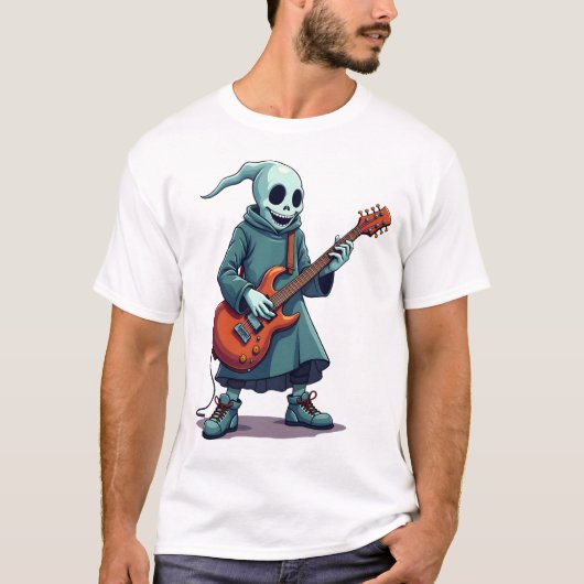 Ghost Playing Guitar � Spooky Music Halloween Tee Tシャツ (正面)